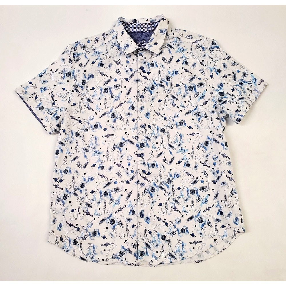 Robert Graham Men's Orbit Short Sleeve Button Down Shirt Classic Fit White 2XL